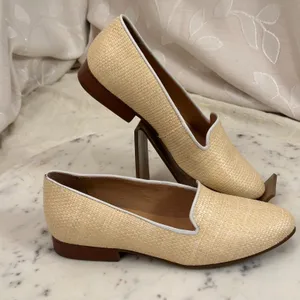 Jack Rogers Raffia Loafers Beige Woven Straw Smoking Slipper Flats Size 6M thumbnail 3