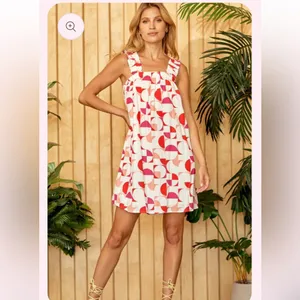 Emily Wonder Geometric Mid Mod Sundress Retro A-Line Mini Print Ruffles Plus 1X thumbnail 8