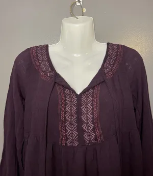Sonoma Goods For Life Blouse Womens Medium Purple Embroidered Tunic Top Boho thumbnail 1