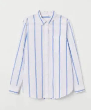 H & M blue and white striped long sleeved button down shirt thumbnail 1