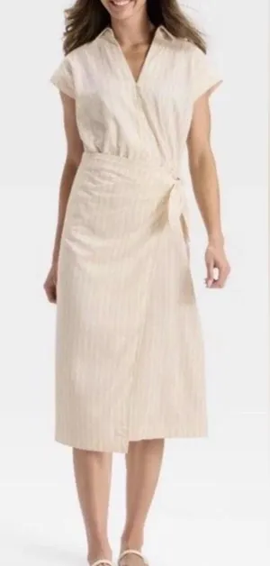 Universal Thread Cream Tie-Waist Midi Wrap Dress thumbnail 1