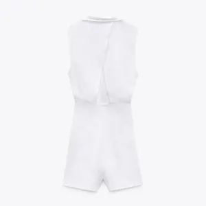 linen romper tie front collar vneck wrap jumpsuit skort lapel vneck dress thumbnail 7