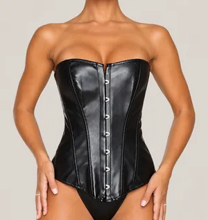 PrettyLittleThing Faux Leather Sexy Strapless Corset Top Black M Edgy Festival thumbnail 1