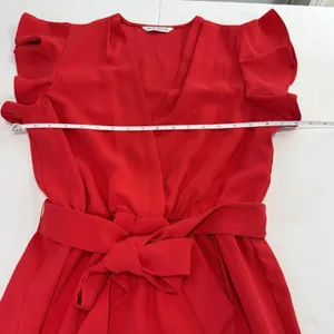 Amanda‎ Uprichard Red Martinique Midi Dress Ruffle Sleeve Tulip Hem Belt MEDIUM thumbnail 12