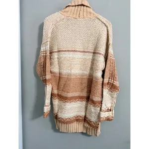 Good Hart Open Front Cardigan Women Size M Tan Striped Southwestern Chunky Knit thumbnail 4