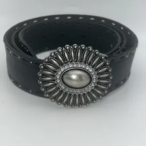 Fossil Genuine Leather Boho Southwestern Belt Bronze Rhinestone Buckle Black‎ L thumbnail 4