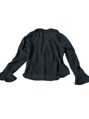 Vintage Chiffon Ruffle Button Up Blouse Bell Sleeves Semi Sheer Dark Victorian thumbnail 7