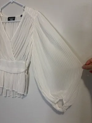 The Kooples semi sheer white Pleated peplum faux wrap Blouse thumbnail 3