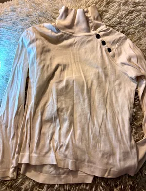 Lauren Ralph Lauren‎ Cream Button Shoulder Mock Neck Long Sleeve Top XL Cotton thumbnail 1