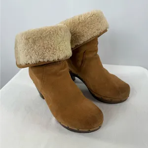 UGG Lynnea Fold Over Suede Shearling Clog Boot‎ in Brown Size 7 thumbnail 2
