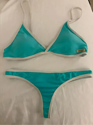 Boutine LA Teal Bikini Set with Cream Trim Blue Size M thumbnail 1