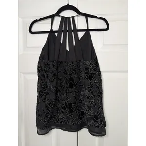 Lucky Brand Burnout Velvet Cami Womens Size M Black Floral Strappy Cage Back Top thumbnail 2