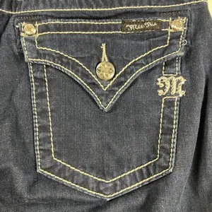 Miss Me Skinny Jeans Dark Wash Embellished Flap Pockets Thick Stitching Size 30 thumbnail 11
