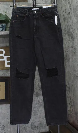 And Now This Womens Distressed Ultra High Rise Straight Jeans Black 29 thumbnail 1
