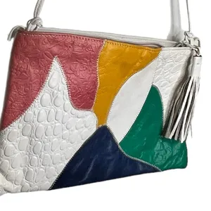 Vintage Color Block Leather Purse‎ White thumbnail 1