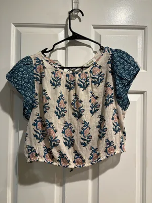 Anthropologie Celandine short-sleeve tie-back crop top sz M floral boho thumbnail 3