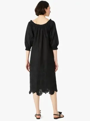 kate spade Black Midi Peasant Dress with Lace Trim thumbnail 3