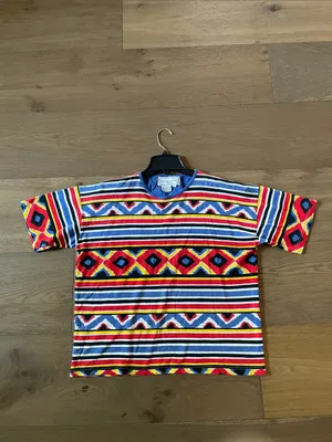 RARE Adrienne Vittadini Sport T-shirt Vibrant Multi Geometric Striped Aztec L thumbnail 5