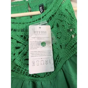 BTFBM‎ Green Crochet Lace Tiered Sleeveless Mini Dress NWT Boho Summer Halter thumbnail 9