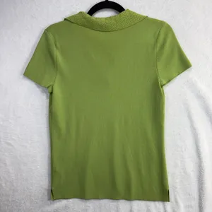 Due Per Due M Knit Polo Top Lime Green Stretch‎ Preppy Spring Sporty Pastel 90s thumbnail 3