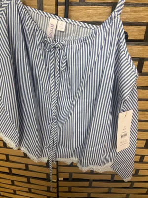 Joyspun blue and white stripe two piece pajama set size medium thumbnail 4