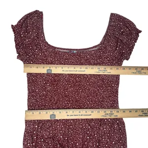 Urban Outfitters Large Rust Red Floral Smocked Dress Puff Sleeves Midi Maxi thumbnail 11
