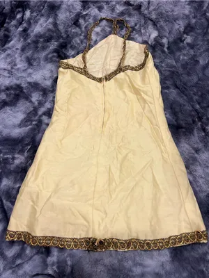 Vintage Strapless Pale Yellow Dress with Gold Chain Trim thumbnail 2