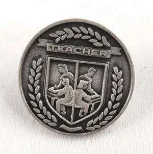 Vintage‎ Pewter Teacher Crest Silver Tone Round Pin Button Award Merit Student thumbnail 1