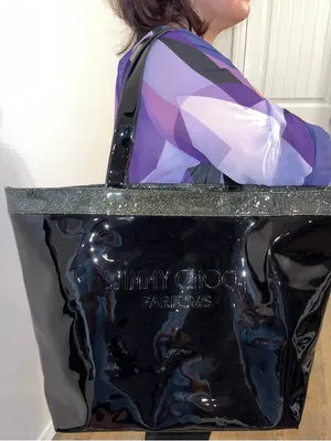 Jimmy Choo Parfums Black Patent Tote Bag Large Glossy Shopper Bag thumbnail 2