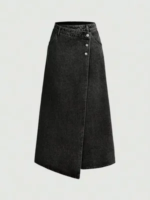 Shein asymmetric Wrap Denim Midi Skirt thumbnail 2