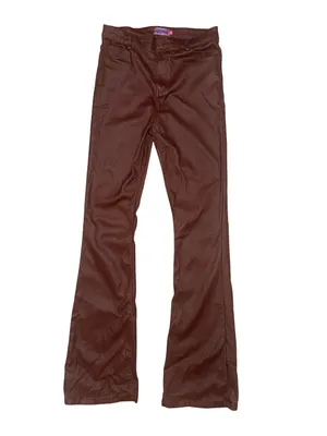 Edikted Brown Coated High Rise Flare Pants Size L Faux Leather Look Y2K thumbnail 6