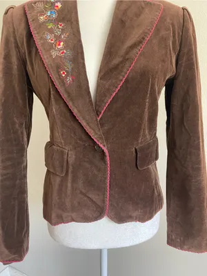 Moda International Brown Velvet Blazer with Floral Embroidery thumbnail 3