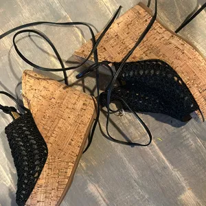 NWT‎ TONY BIANCO Beliba Black Crochet Cork Wedges Size 36 thumbnail 7