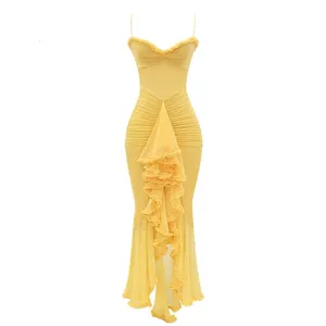 💛TIANMI Mesh Slip Ruffle Maxi Dress💛 ~M NWT thumbnail 2