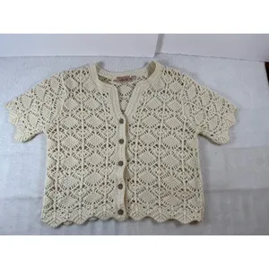 Willow & Root Diamond Pointelle Cardigan Sweater Cream Sz M Cottagecore Boho Top thumbnail 5