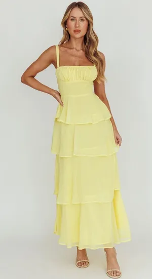 Selfie Leslie Provence Bloom Tiered Maxi Dress in Yellow Medium thumbnail 1