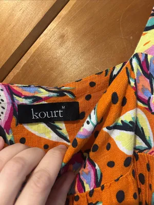 Anthropologie Kourt Aria linen blend tropical fruit babydoll mini dress thumbnail 4