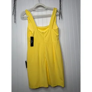 NWT Lulus Social Sensation Light Yellow Square Neck Mini Bodycon Dress Party M thumbnail 3