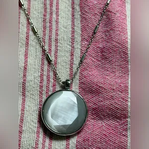 LOFT double sided silver pendant necklace - grey druzy and white pearl thumbnail 2