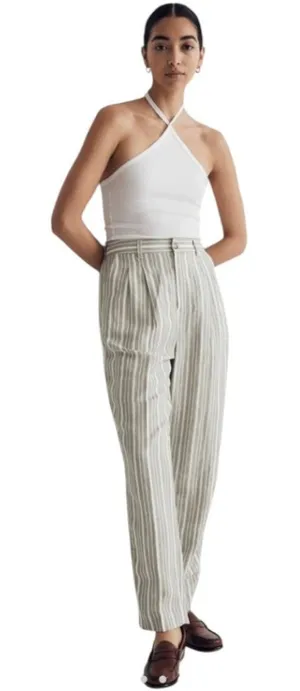 Madewell NWT The Tailored‎ Tapered Pant in Striped Linen-Blend Green White 6 thumbnail 1