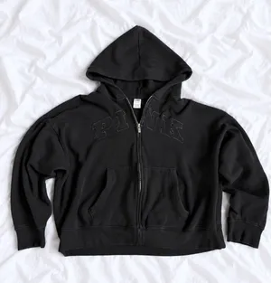 PINK Victoria’s Secret Black Full-Zip Hoodie – Size Large thumbnail 1