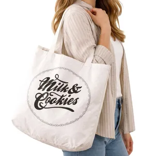 Cotton On Milk & Cookies Graphic‎ Canvas Tote Bag Reusable Shopping Bag thumbnail 1