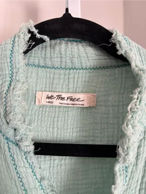 Free People We The Free Summer Daydream Seafoam Green Gauze Button-Up Shirt Sz L thumbnail 6