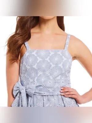 NWT ANTONIO MELANI Light Blue Eyelet Midi Dress with Waist Tie thumbnail 3