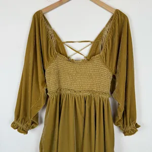 Free People Daphne Velvet Sleeve Dress in Olive Bitters thumbnail 6
