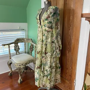 NWT ASOS DESIGN Tiered Ruffle Floral Strappy Lace Up Back Midi Dress ~ 6💛 thumbnail 6