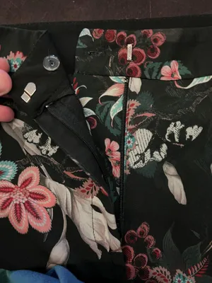 H&M Pants Womens 8 Black Floral Bird Print Wide Leg Crepe Stretch Dress Pants thumbnail 10