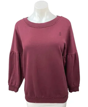 Free People Women's Purple Red Balloon Sleeve Pullover Sweatshirt Sweater Top XS thumbnail 1