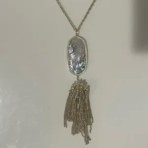 Kendra Scott Rayne Abalone Shell Long Gold Fringe Necklace Blue Green Purple thumbnail 4