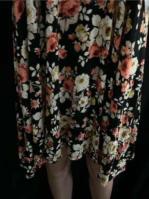 Vibe Sportswear Floral Halter Swing Dress Black Coral & Cream Roses LG NWT thumbnail 8